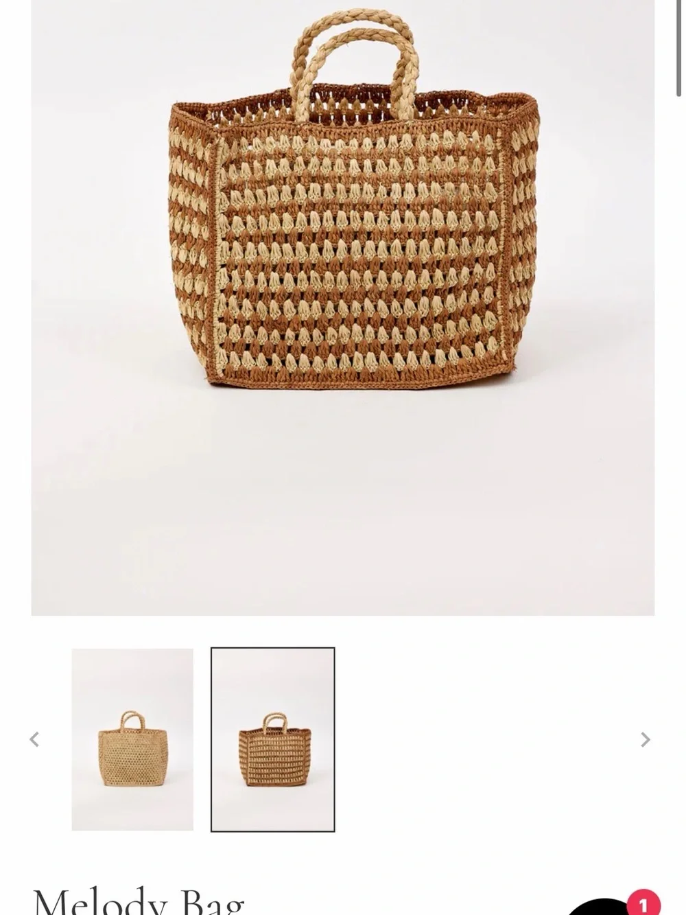 Hat Attack Handwoven Crochet Tote in Brown & Cream - Picture 2 of 3
